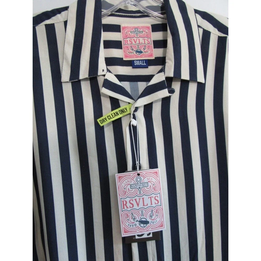 RSVLTS Blue & White Striped Nantucket Short Sleeve Button Down Shirt Small NWT